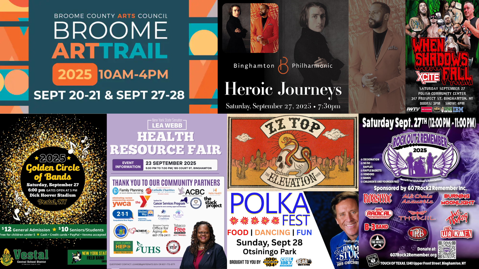 Binghamton Area Events Week of 9/22/25 - Philharmonic, Arts Trail, ZZ Top, Health Fair, & more