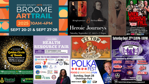 Binghamton Area Events Week of 9/22/25 - Philharmonic, Arts Trail, ZZ Top, Health Fair, & more